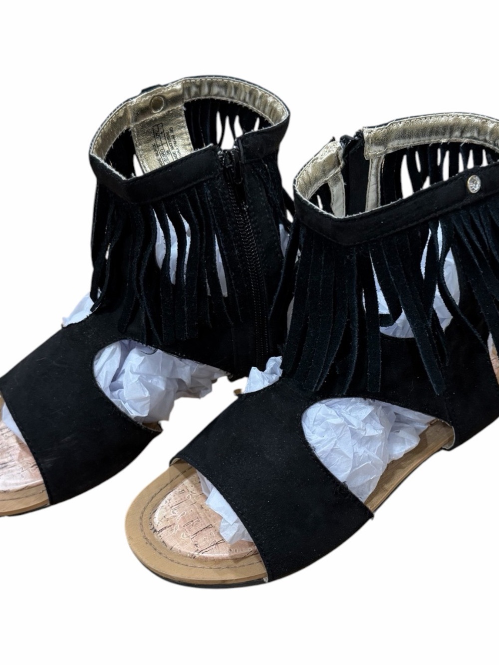 Stuart Weitzman Camia Black Fringe Boho Sandals Size 5 - Picture 4 of 7